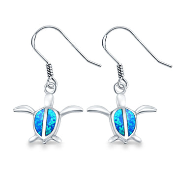 Drop Dangle Turtle Earrings Lab Created Blue Opal 925 Sterling Silver(16mm)